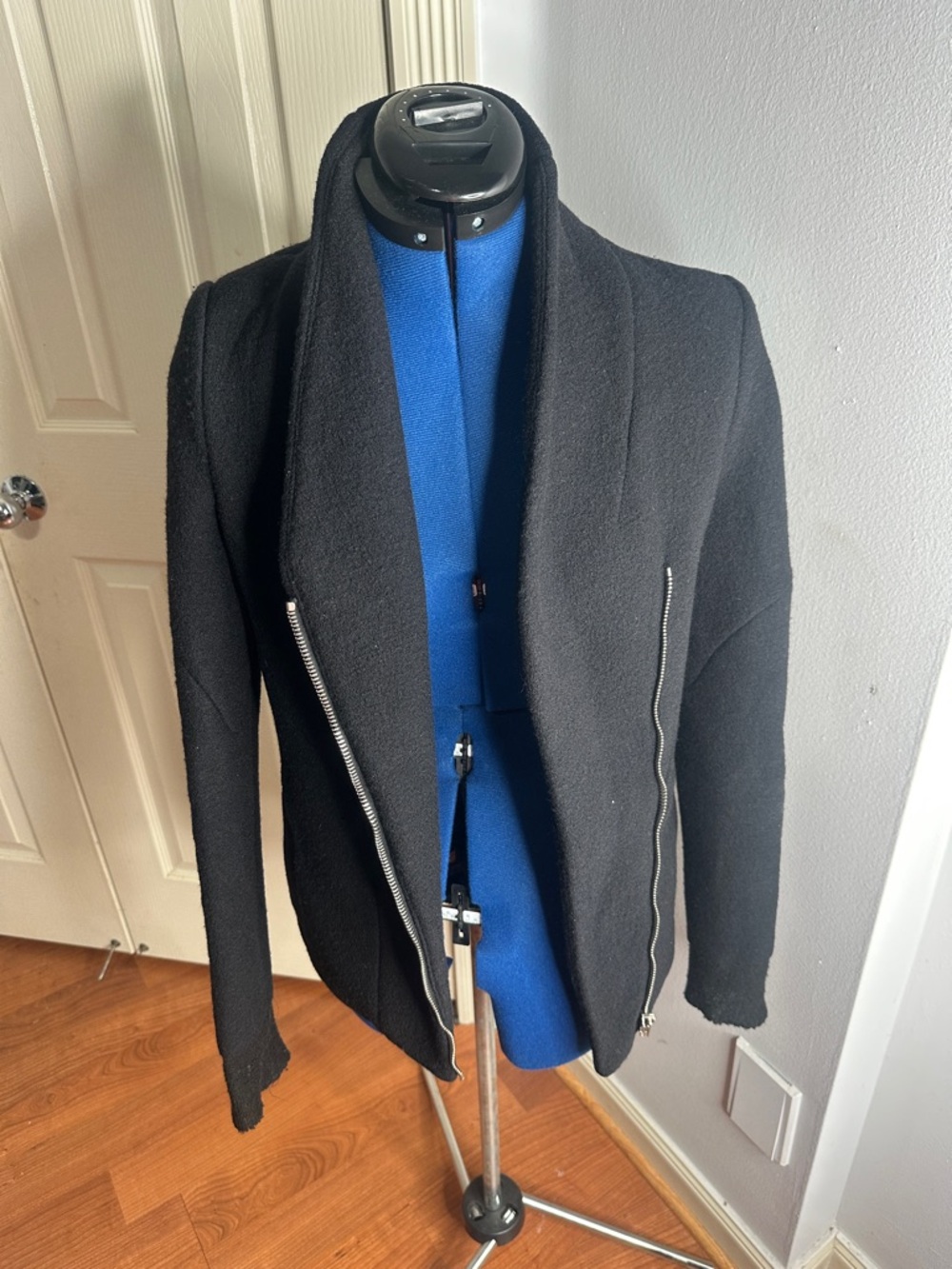 IRO Black Asymmetric Zip Wool Blazer Jacket